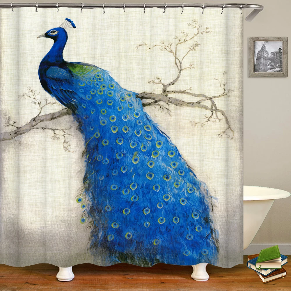 3D Flowers and Birds Peacocks  Shower Curtain Waterproof Bathroom Curtains Polyester Home Decor Curtain With Hook Curtain