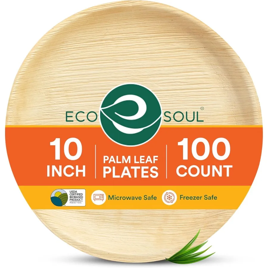 

Compostable 10 Inch Palm Leaf Round Plates 100 Count Like Bamboo Plates Biodegradable EcoFriendly Microwave and Oven Safe