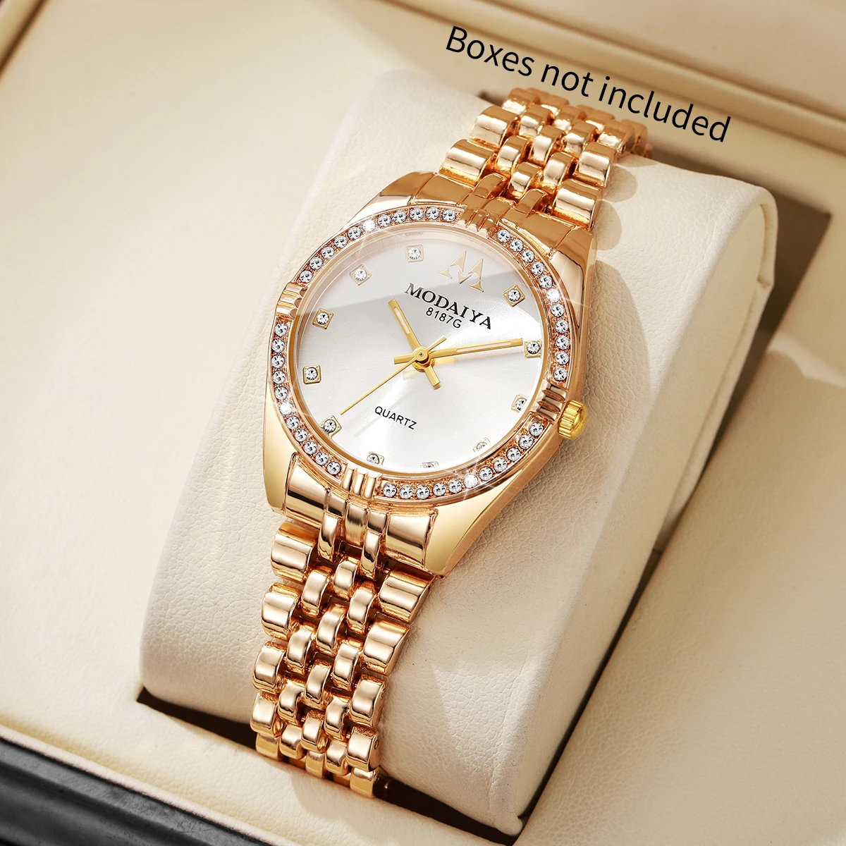 MODAIYA Ladies Quartz Watch Rhinestone Bezel Stainless Steel Bracelet Multi‑Color Dial Elegant Women Wrist Watch
