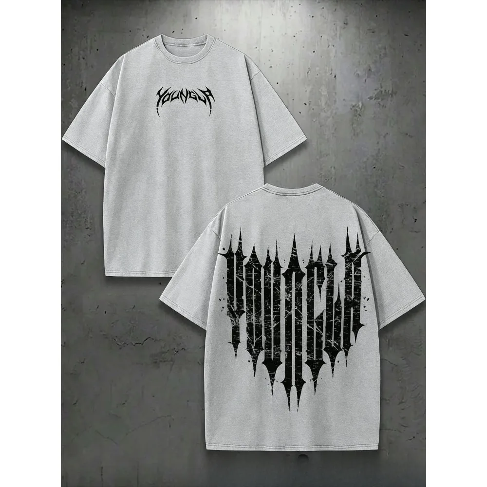 Gothic Spike Letter Print Men Cotton T-Shirt Loose Oversized Streetwear Short Sleeve Casual Tee