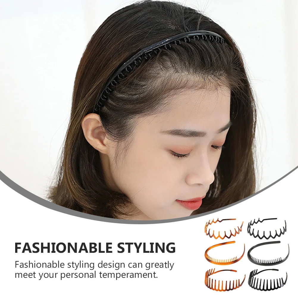 

6Pcs Elastic Hair Hoops Unisex Toothed Invisible Headbands Wash Face Hair Clasps Practical Anti-Slip Style Elastic Headband