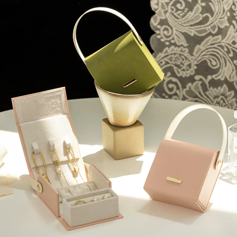 

Portable Travel Jewelry Box, Simple Contrast Color Organizer Case for Earrings Necklace Ring, Compact Storage Gift