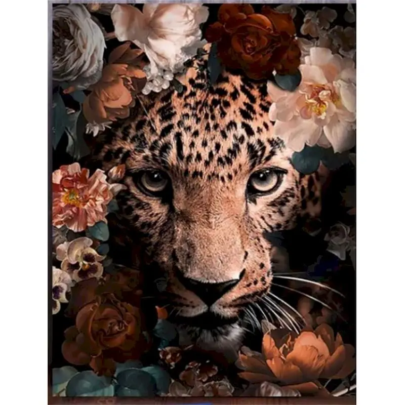 

GATYZTORY DIY Paint by Number Kit Leopard Animal Roses Floral Canvas HandPainted Gift Animal Drawing & Painting