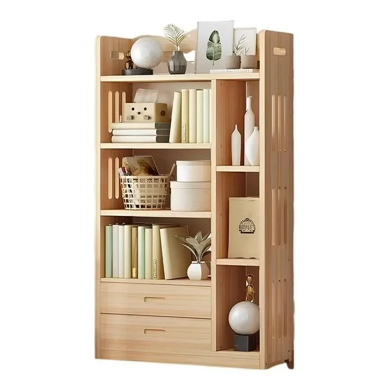 Solid wood bookcase integrated wall shelf floor-to-ceiling simple storage cabinet living room display cabinet