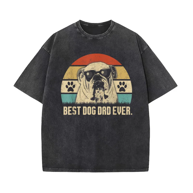 

Vintage Best English Bulldog DAD Ever shirt Fathers Day Gift T-shirt Men's Tee Shirt Short Sleeve Male Clothes Fashion