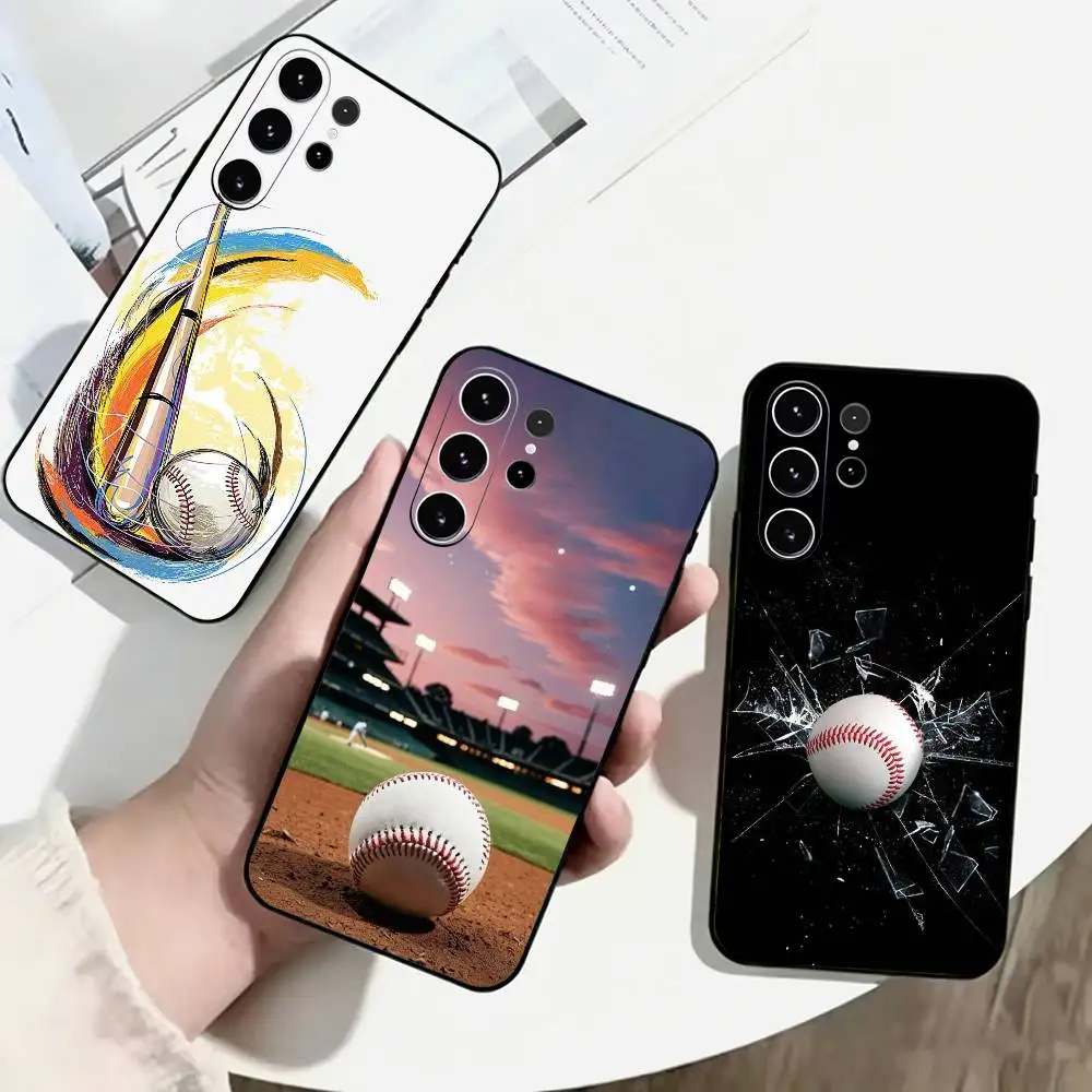 B-Baseball Sports Phone Case Black Silicone Soft For Samsung S25,S24,S21,S22,S23,S30,Ultra,S20,Plus,Fe,Lite