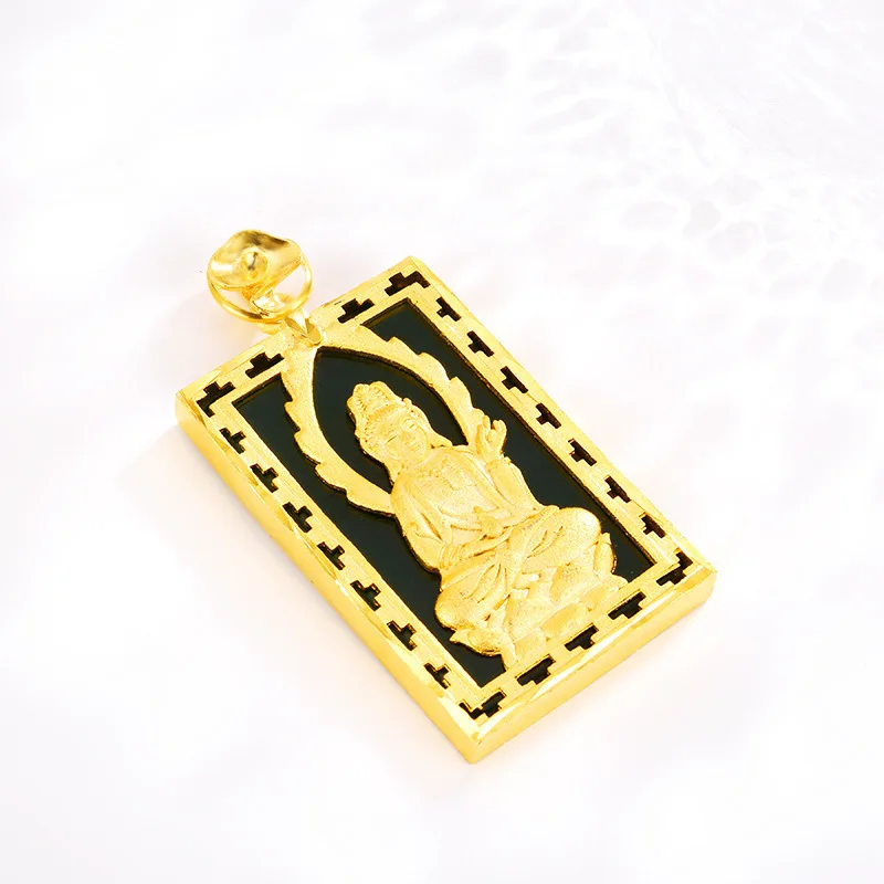 

high qualityAU999 ancient method gold hang tag Guanyin Bodhisattva jade men's jewelry 24K real gold fashion luxury pendant gift