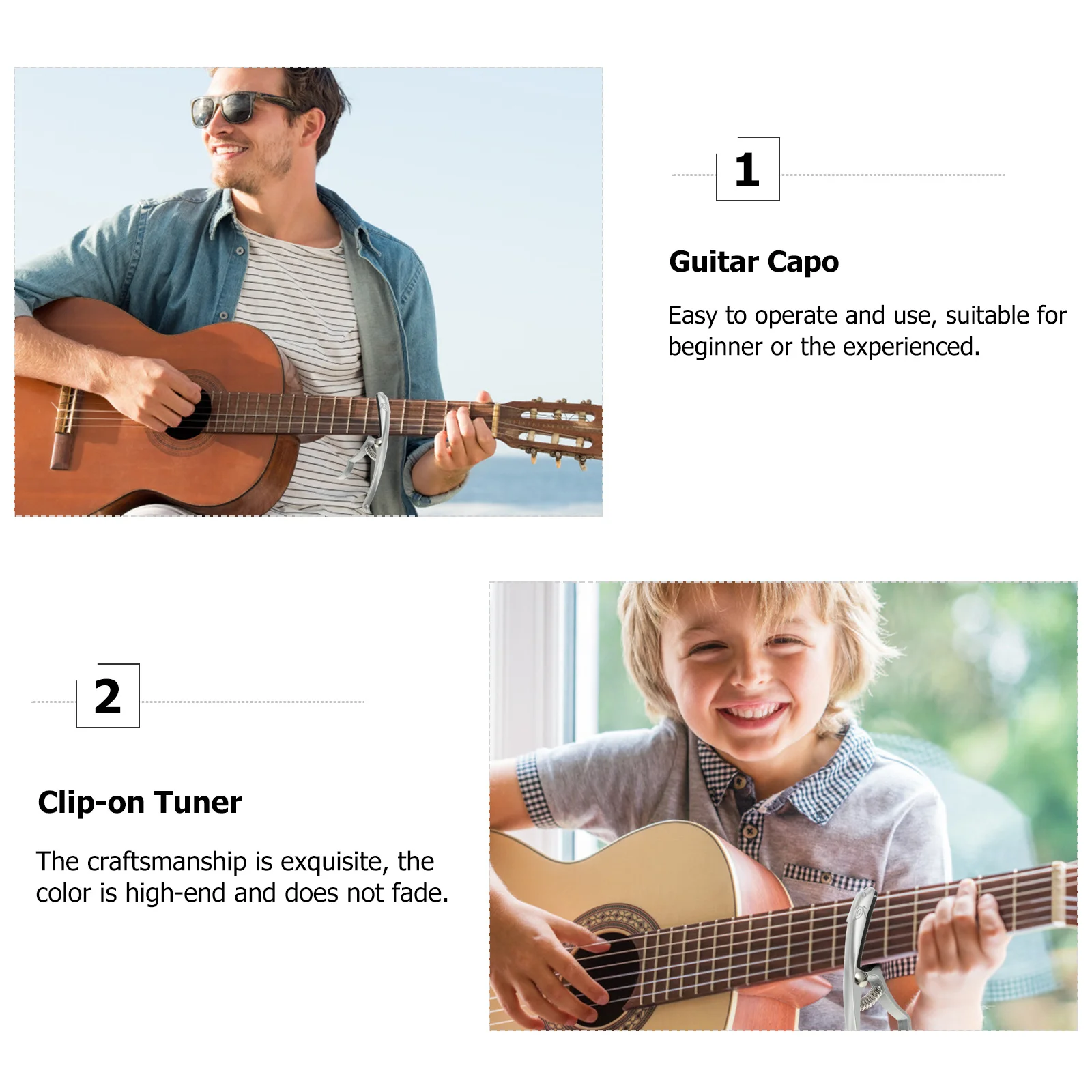 

1Pcs Guitar Capo Zinc Alloy Durable Clip-on Tuner Silicone Pad Acoustic Electric Guitar Accessory Clip-on Tuner