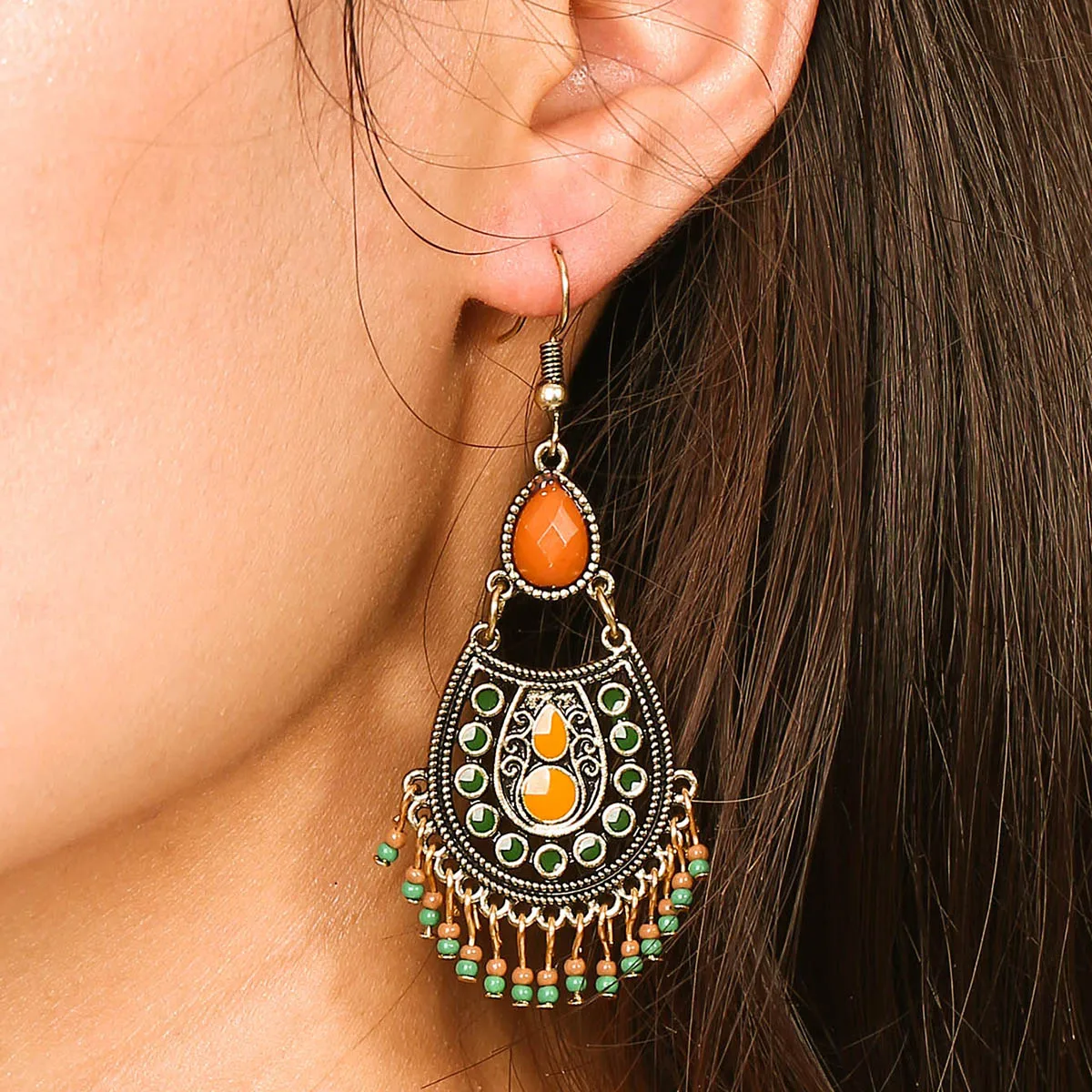 Bohemian retro tassel earrings, grand, fashionable, exaggerated earrings, ethnic style long earrings for women