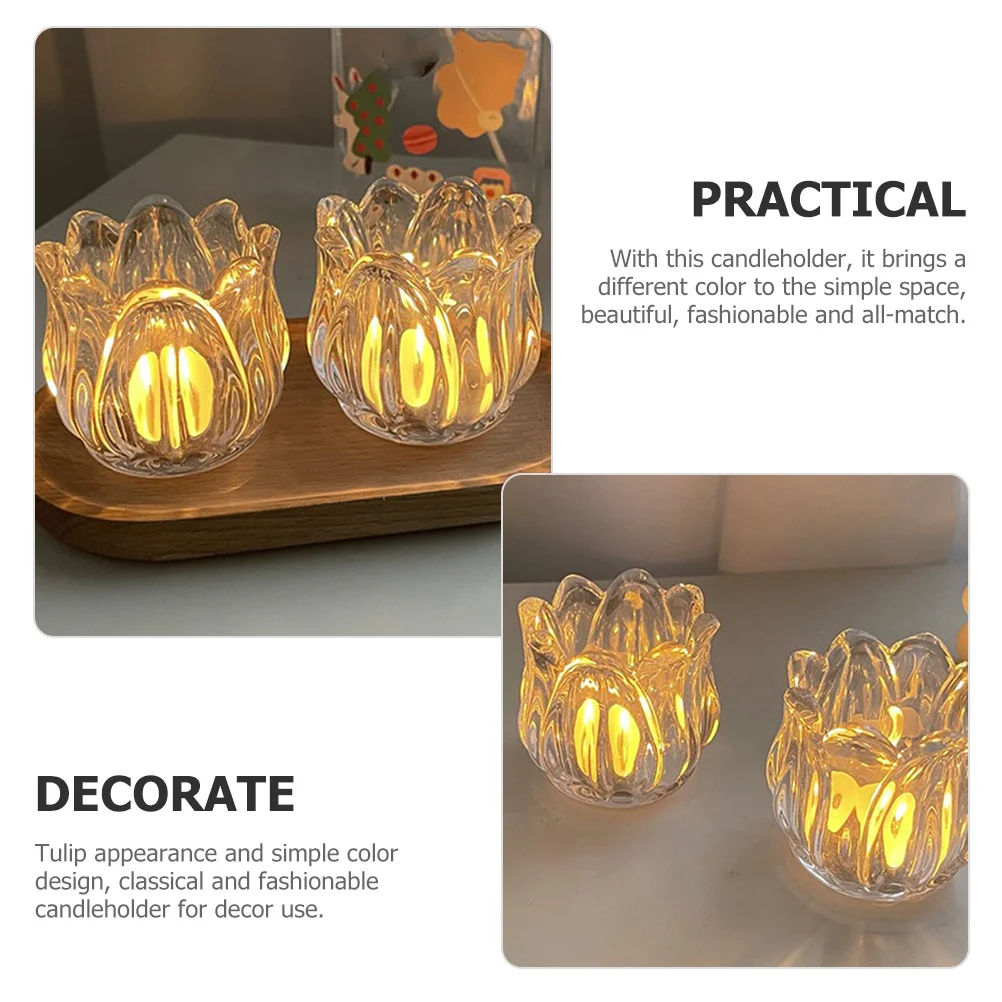 

4Pcs Delicate Tulip Shaped Glass Holders Decorative Bulk Set for Romantic Spaces Christmas Fireplace Desk Ornament