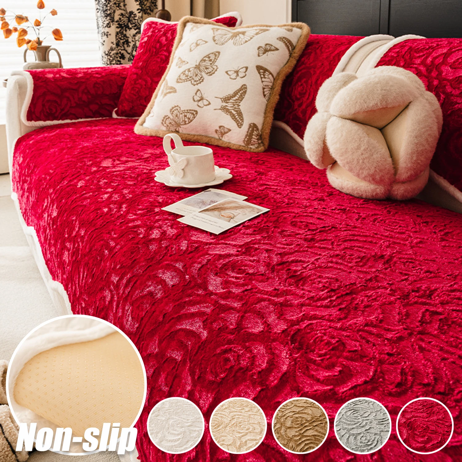 1/2/3/4Seater Sofa Slipcover Non-slip Sofa Seat Cover for Living Room Winter Rose Jacquard Couch Pad Towel Home Decor Protege 매트