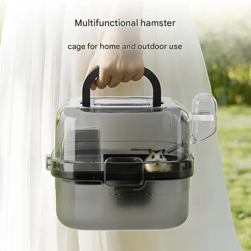 

Hamster outdoor carrying cage translucent hamster travel portable box large capacity breathable chinchilla cage with water tank
