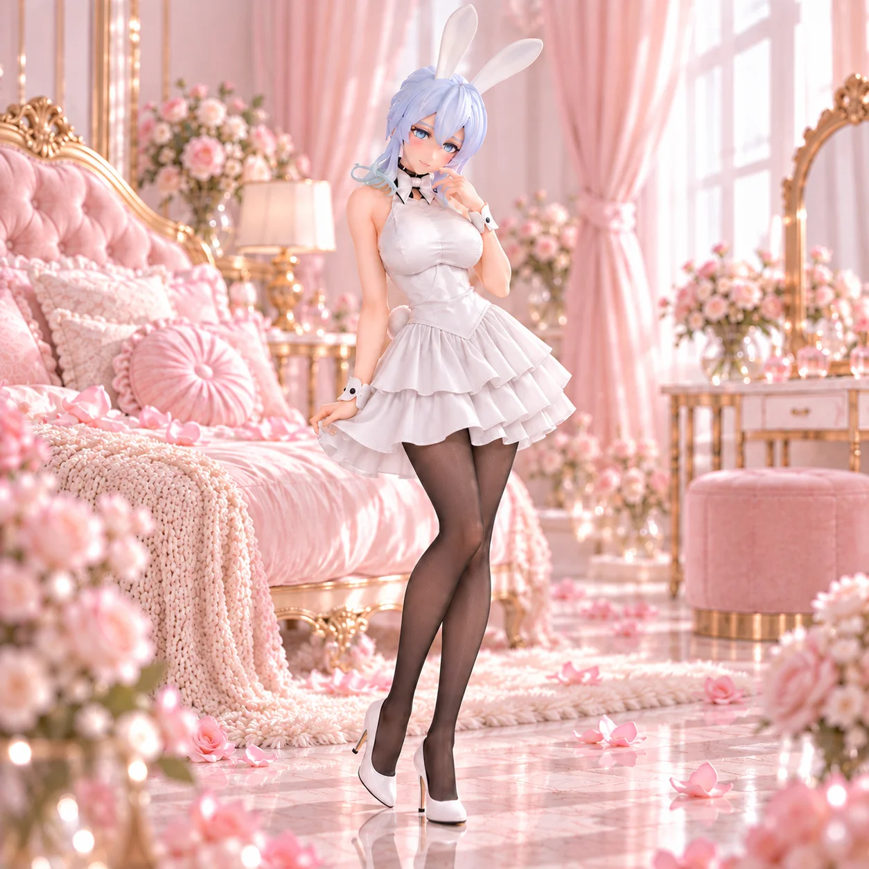 Yukiko bunny girl doll Blue big eyes long rabbit ears bunny, silicone material torso, built-in metal skeleton  flexibly adjusted