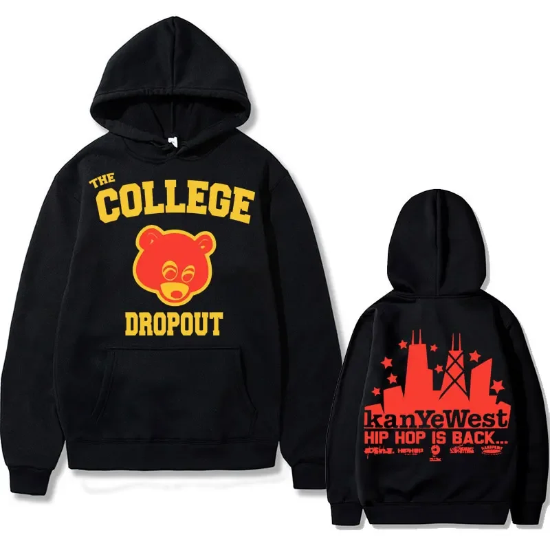 

Rapper Kanye West College Dropout Music Album Black Hoodie Men Women Fashion Hip Hop Oversized Street Hoodies Hooded Sweatshirt