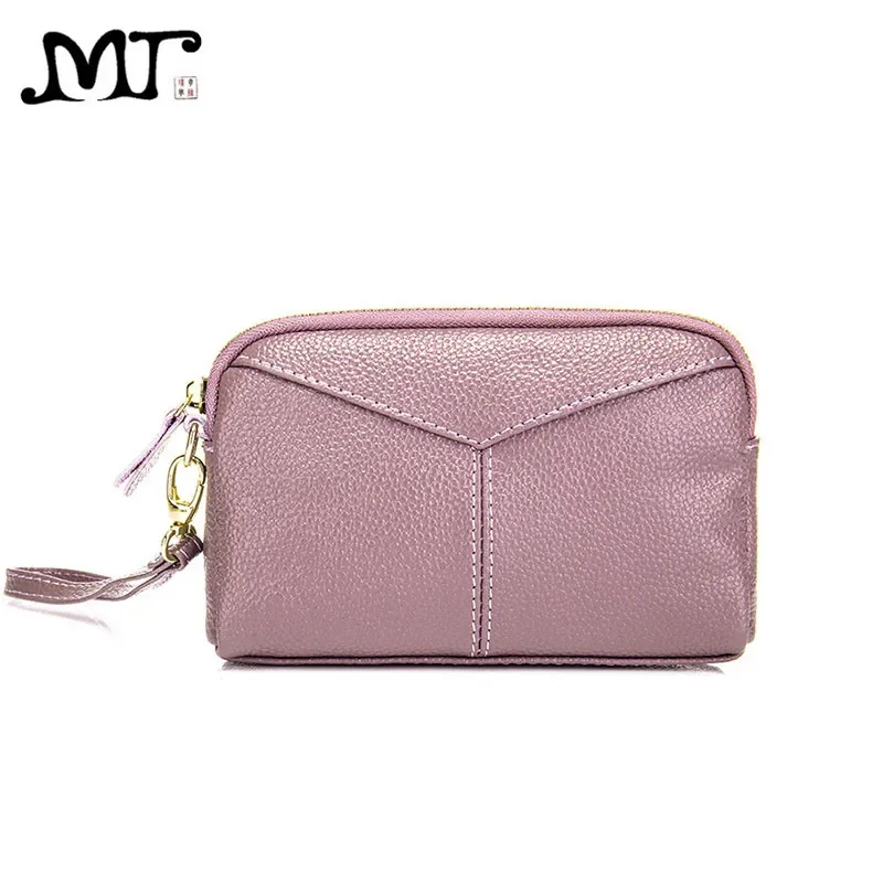 MJ Women Clutches Soft Split Cow Leather Day Clutch Wristlet Phone Bag Ladies Small Hand Bag Zipper Wallet High Capacity