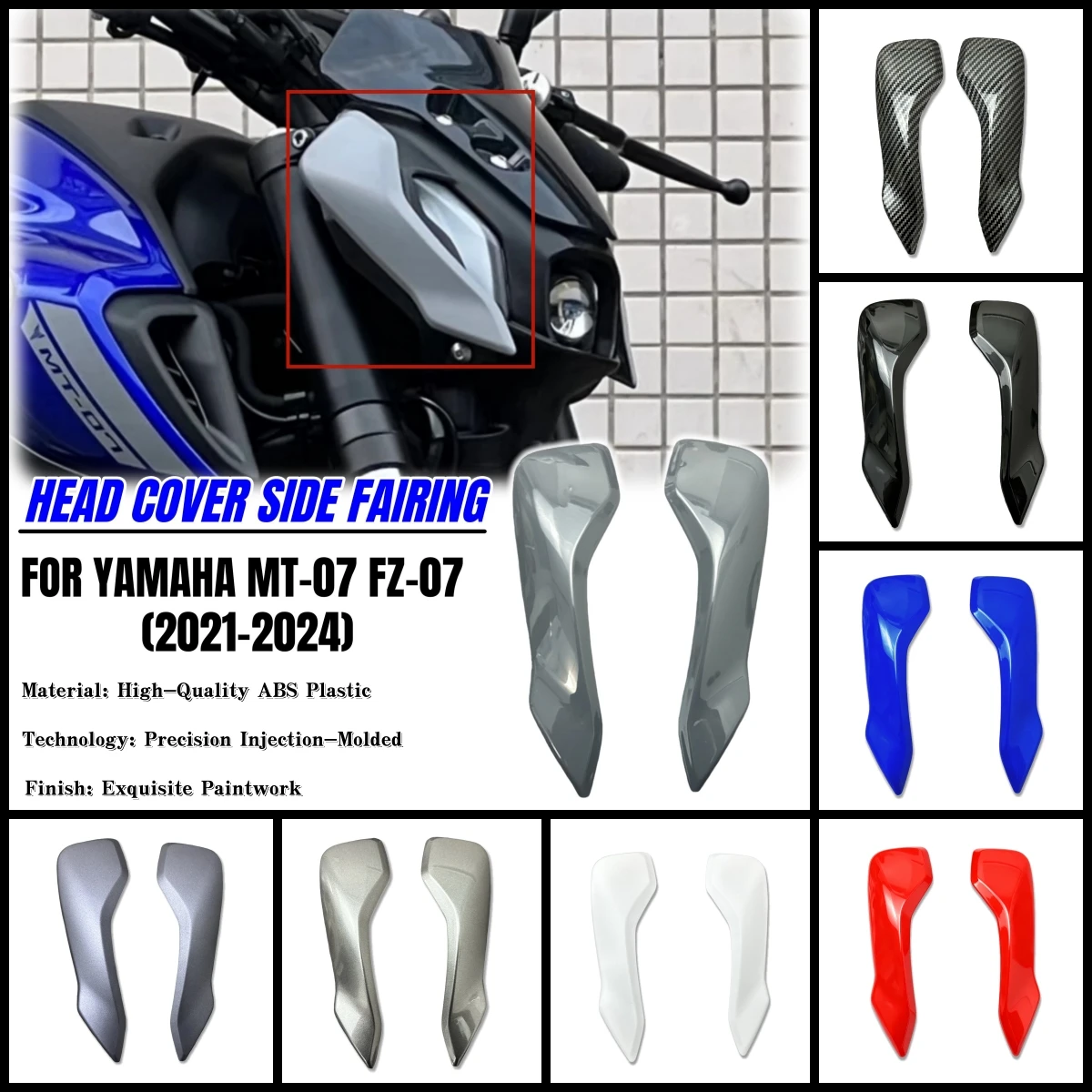 

For Yamaha MT-07 MT07 FZ-07 2021 2022 2023 2024 Motorcycle Front Headlight Nose Side Fairing with Turn Signal Cover