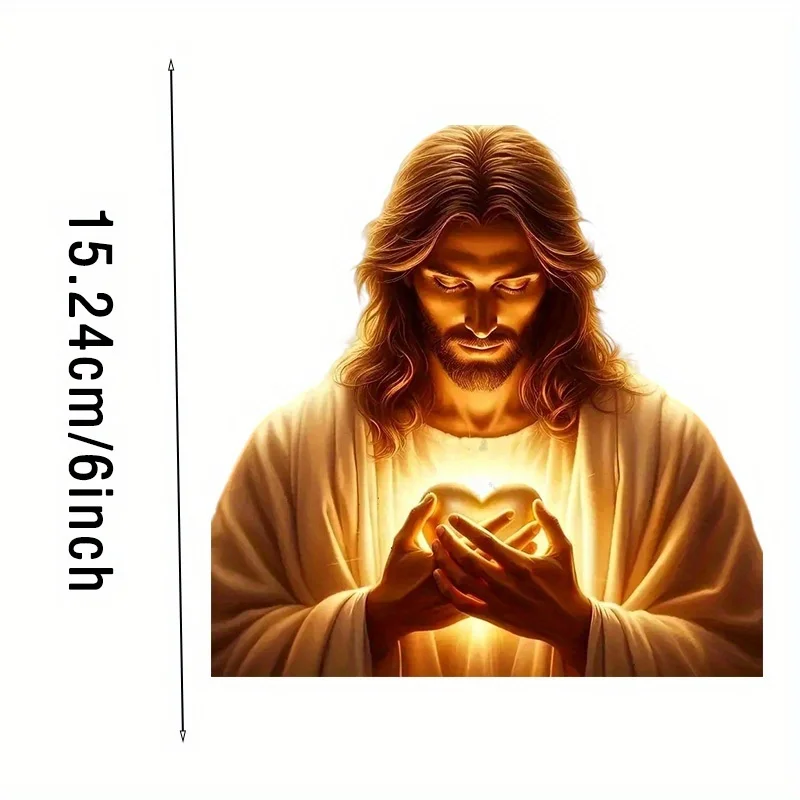 1Pc 2D Flat Luminous Heart Vinyl Sticker, Self-adhesive Religious Decal for Car Motorcycle Laptop Window Wall, Holiday Gift