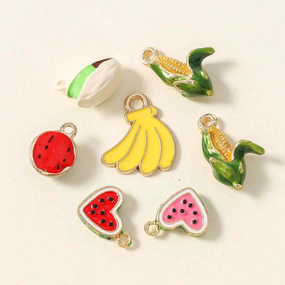5 Stück/Set Früchte-Anhänger Niedliche Bananen-Wassermelonen-Mais-Charms für DIY Schmuckherstellung Zubehör Handgemachtes Armband Ohrringe Basteln