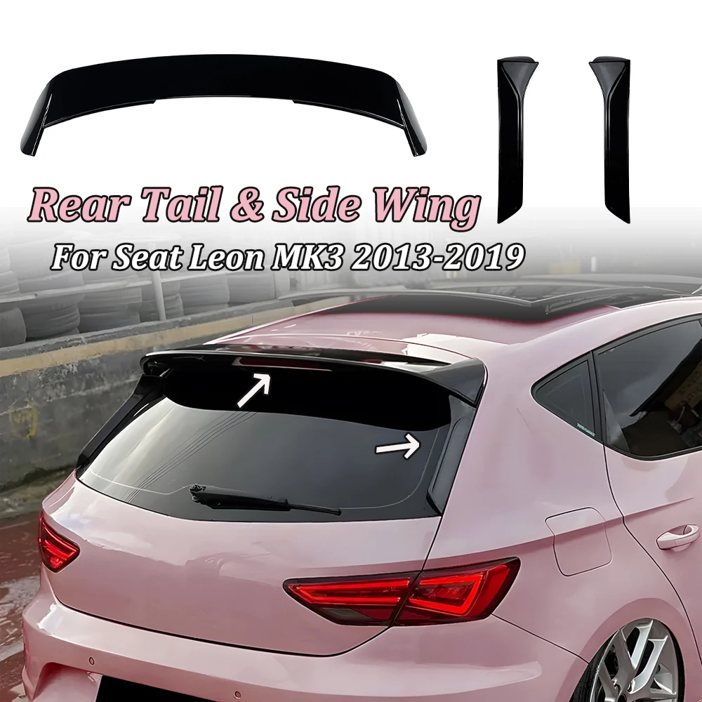 Für Seat Leon MK3 2013-2019 Kofferraum Dach Spoiler Hinten Top Schwanz Flügel Seite Flügel Spoiler Auto Body kit Modifikation Glänzend Schwarz