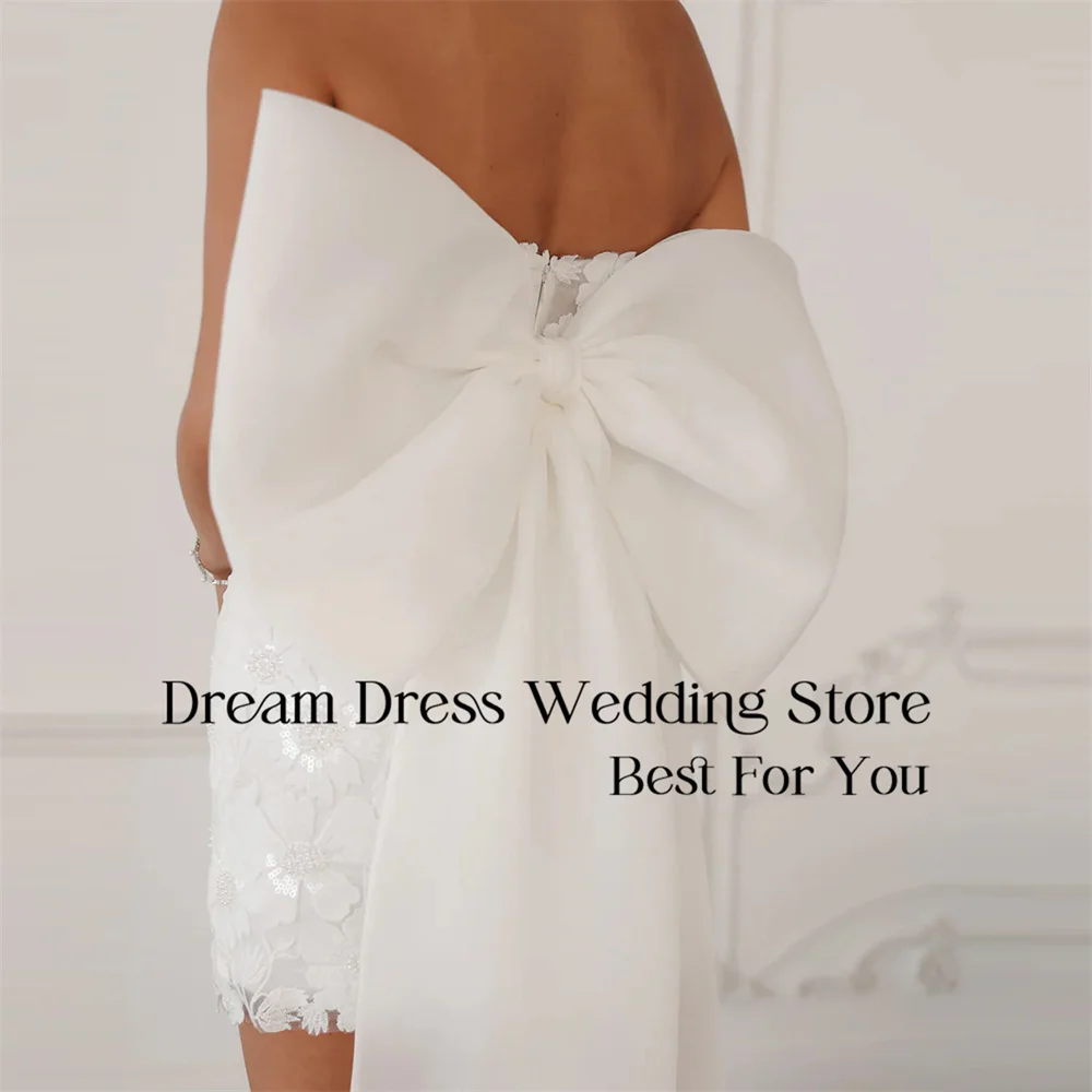 Abito da sposa corto tubino in pizzo DREAM 2025 senza spalline con fiocco aperto sul retro applicato sopra il ginocchio abito da sposa Vestido De Novia personalizzato