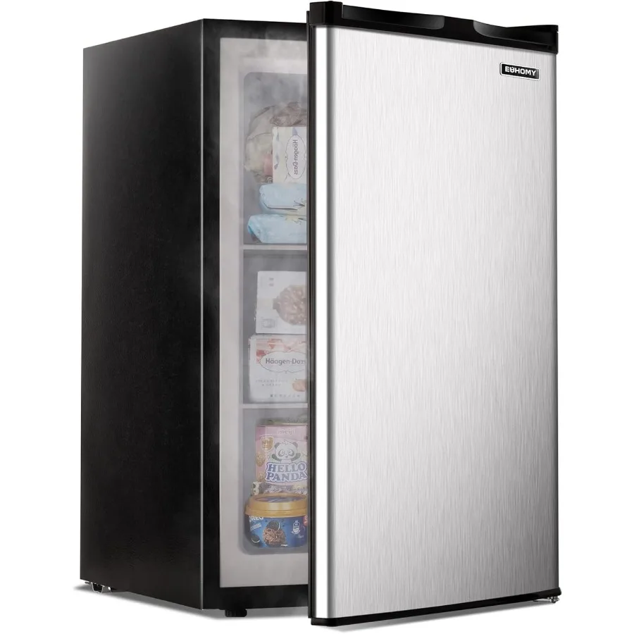 

EUHOMY Upright Freezer 3.0 Cubic Feet Single Door Compact Mini Freezer with Reversible Stainless Steel Door Ideal for Small Spa
