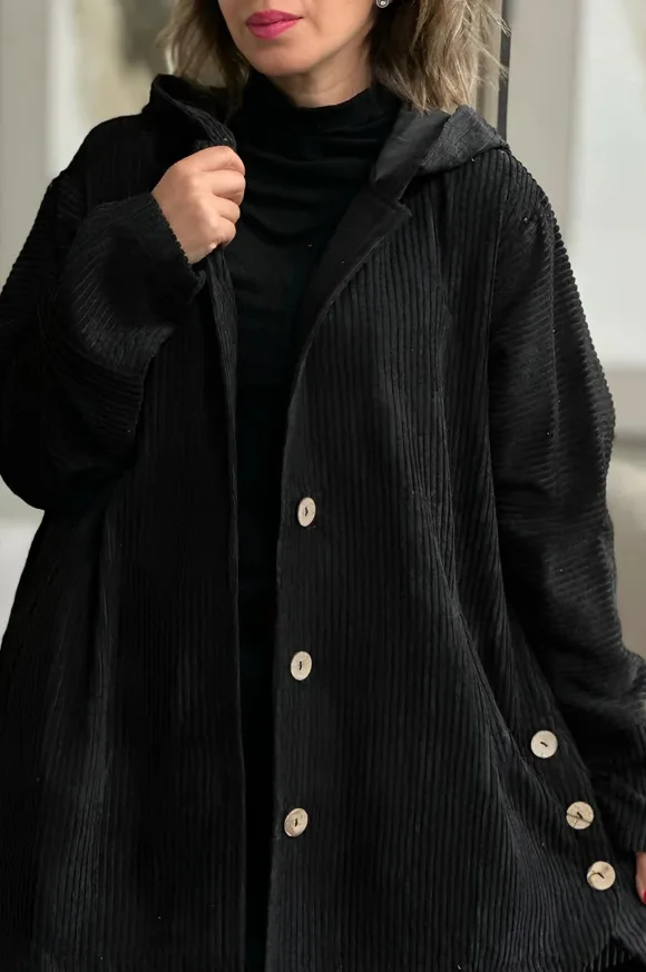 Chaqueta informal de pana holgada con capucha para mujer Otoño Invierno nuevo estilo prendas de vestir exteriores de moda europea