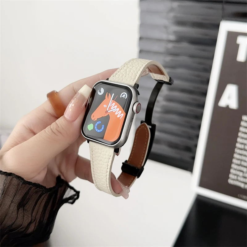 Leather Magnetic Buckle Strap for Apple Watch 9 8 7 45mm 41mm Ultra 2 49mm  Band for iWatch Series 6 5 3 4 44mm 40mm accessories