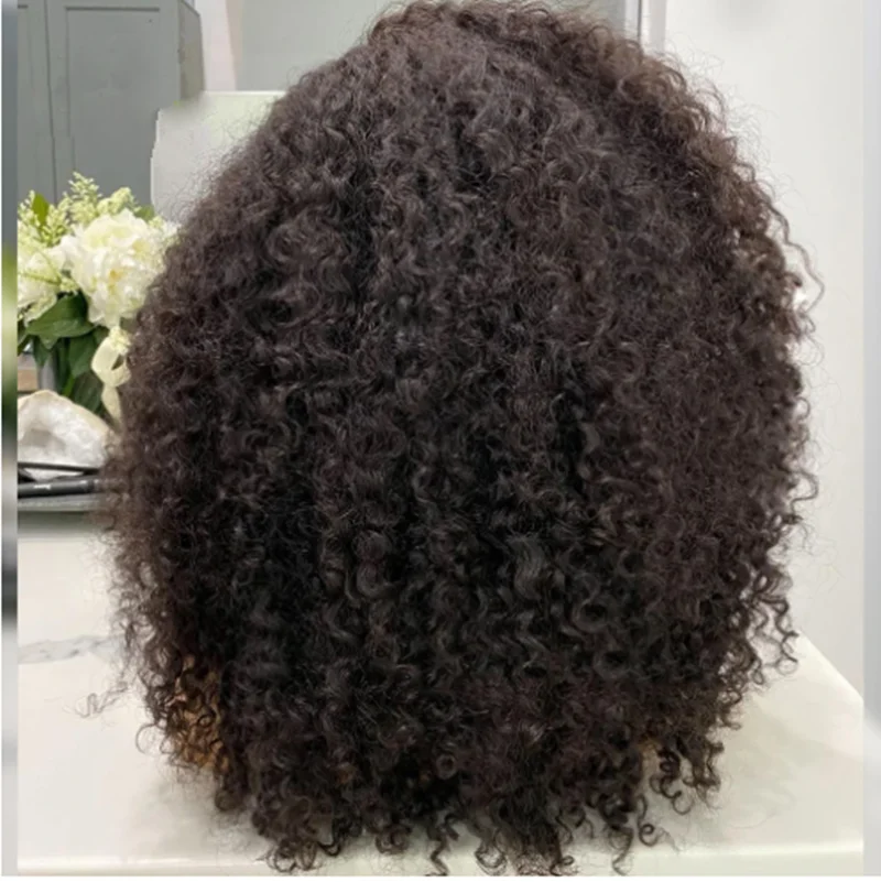 180Density 26inch Soft Natural Black Glueless Long Kinky Curly Deep Lace Front Wig For Women With Baby Hair Preplucked Daily