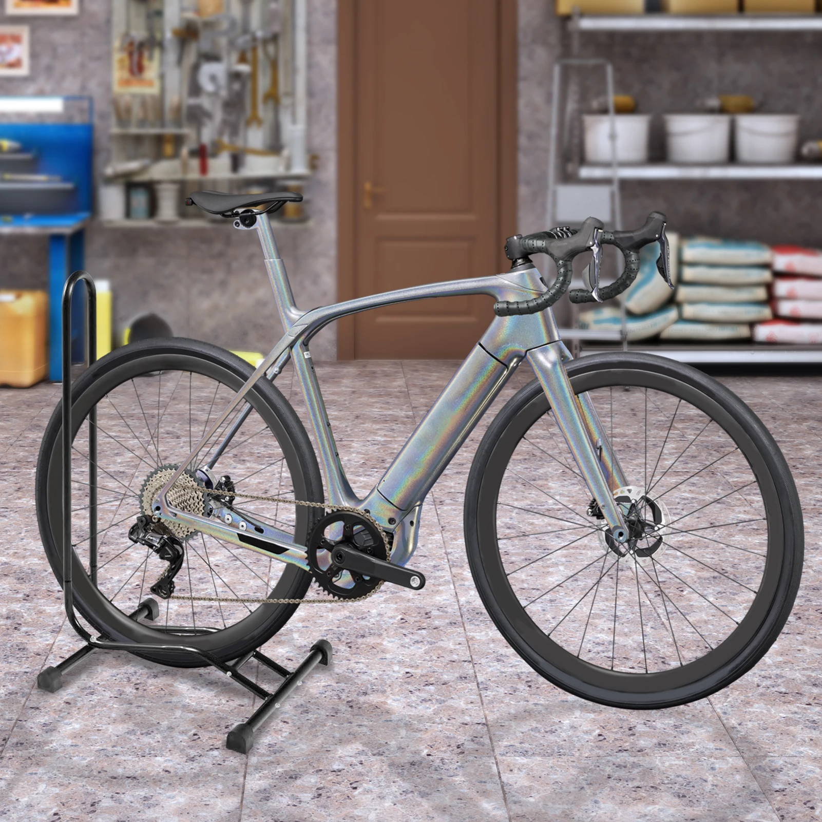 Support de vélo au sol haute résistance pour rangement et exposition intérieurs – Support cycliste en forme de L