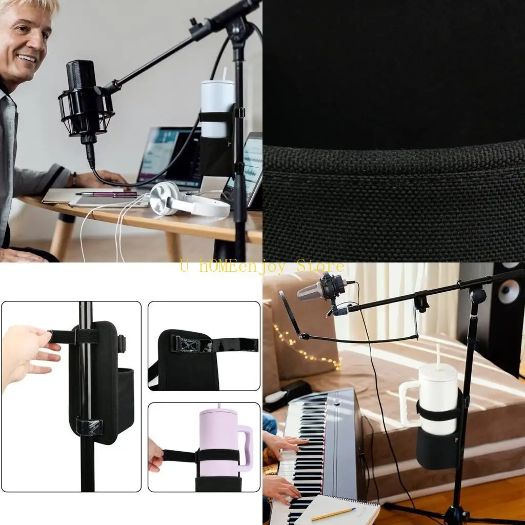 

B0KF Quick Attach Detachable Beverage Cup Holder Nonslip Bracket Rack For Microphone Stands, Singers, Drummers, And Musicians