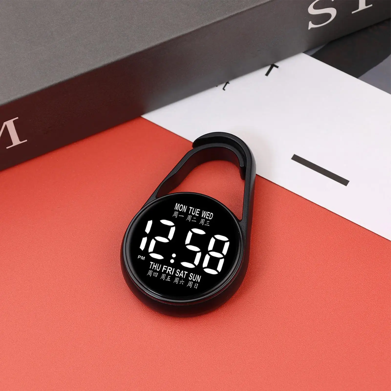 Digital Pocket Watch with LED Light Waterproof Electronic Keyring Watch Night Glow Small Pocket Watch for Travel Commuting Exam