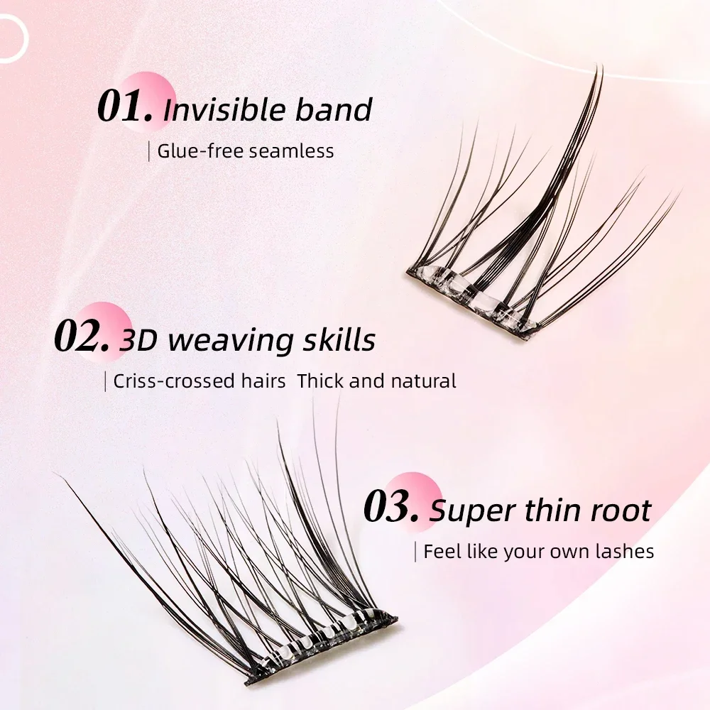 Yelix Glue Free Eyelashes Self-adhesive No Need Remove Reusable DIY Segmented Lash Extension Anime Eyes 9-12mm Enlarge Eye Tool