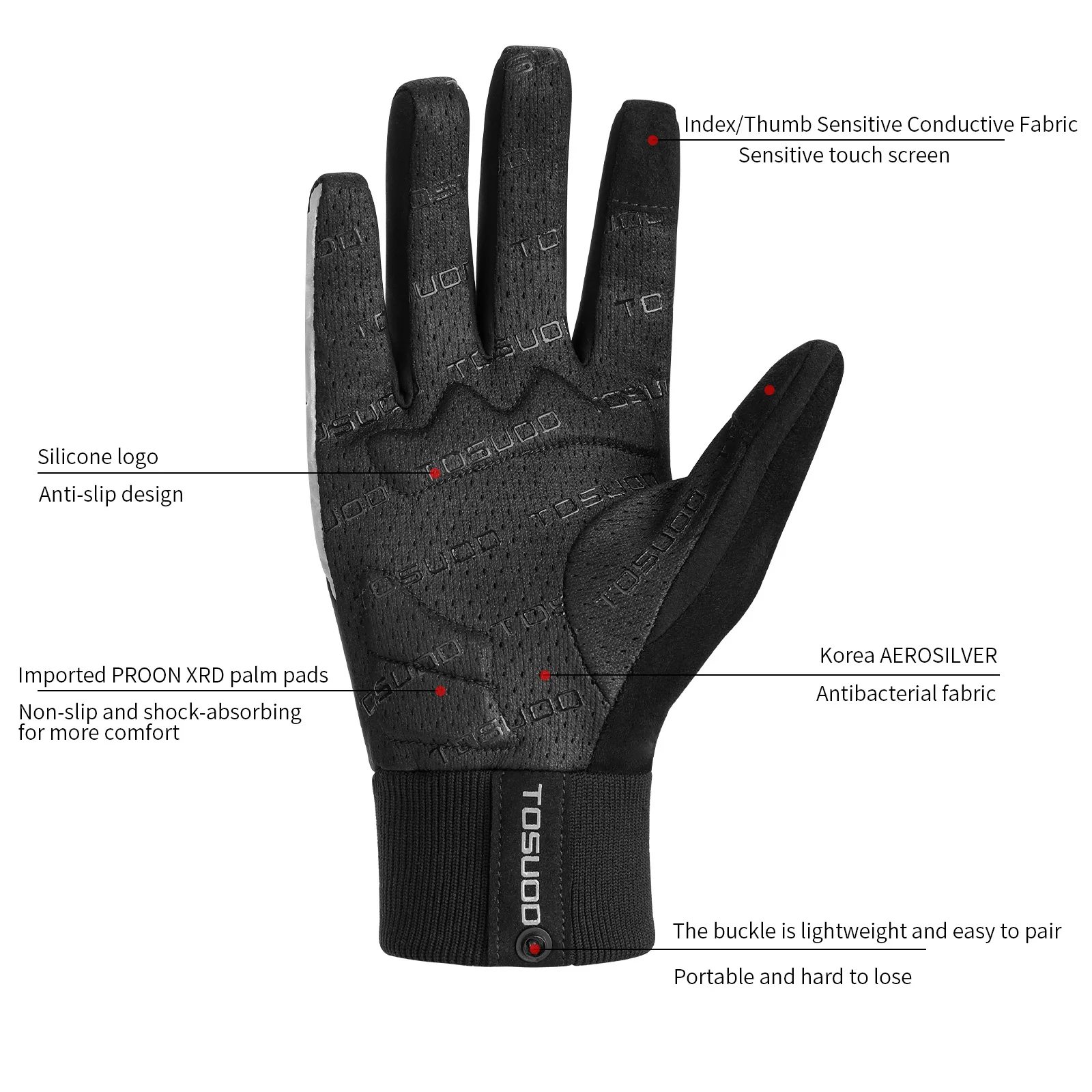 TOSUOD Winter-Fahrradhandschuhe, Touchscreen, thermisch, warm, mit vollen Fingern, rutschfest, stoßdämpfend, MTB-Mountainbike-Handschuhe, für Outdoor-Sportarten – Detail 4