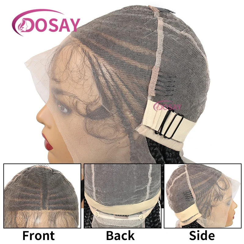 Wig Kepang Sintetis 32 "Wig Renda Penuh untuk Wanita Kulit Hitam Wig Kepang Kotak Tanpa Simpul dengan Rambut Bayi Kepang Cornrow Wig Afrika