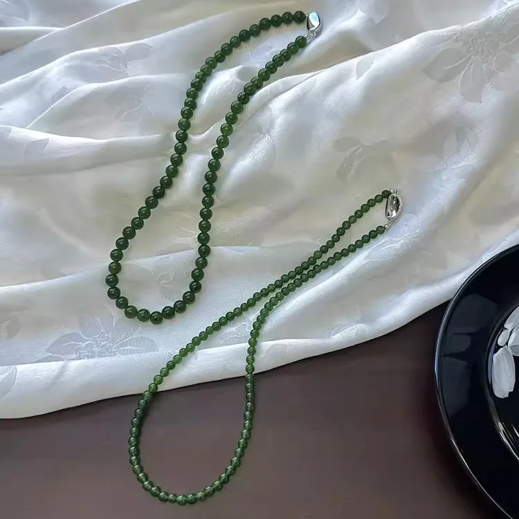 Branco imitação jadeíte jasper verde frisado colar feminino novo lingote chinês fivela pescoço corrente nova high-end clavícula corrente