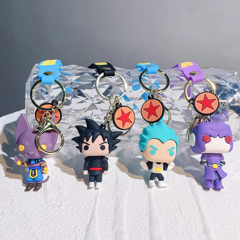 Cartoon Anime Dragon Ball Keychain PVC Figure Son Goku Piccolo Vegeta Beerus Action Figures Key Chain Keyring Bag Pendant Gifts