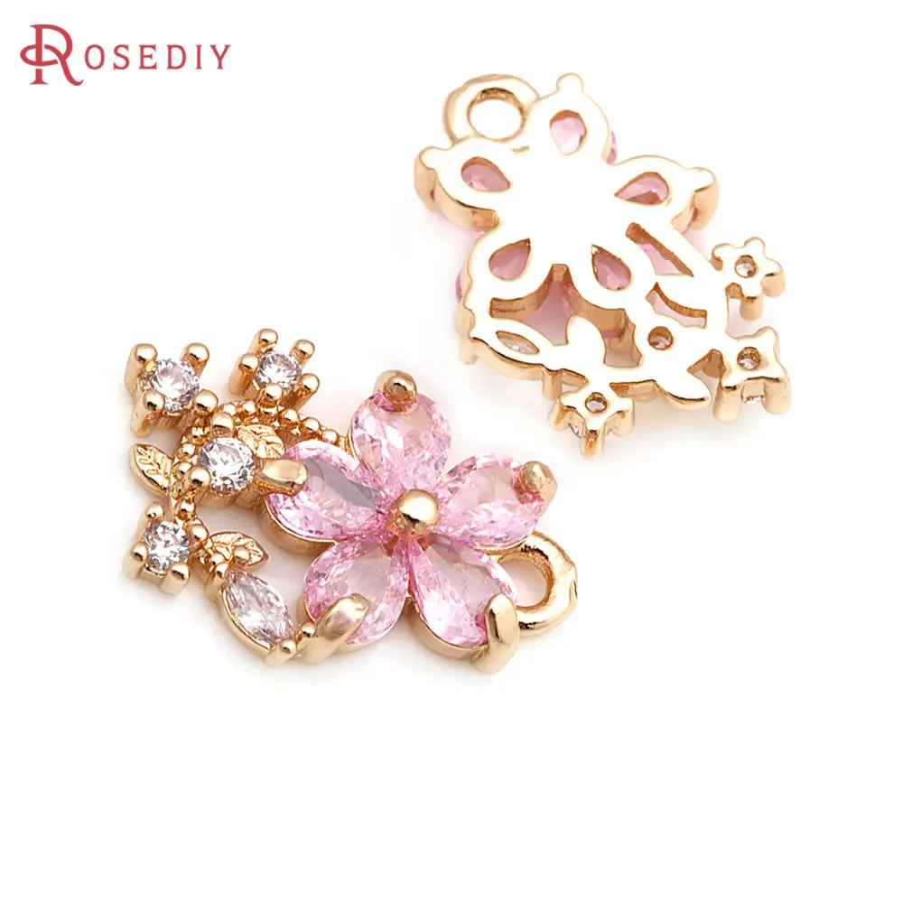 6 Stück 18 Karat Gold Farbe Messing und Zirkon Blume Charms Anhänger hochwertige DIY Schmuck herstellung liefert Halskette Ohrringe für Frauen