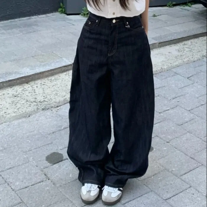 

High Waist Embroidered Pocket Loose Fit Casual Style Chic Summer 2026 Korean Fashion Denim Long Pants Women's Jeans