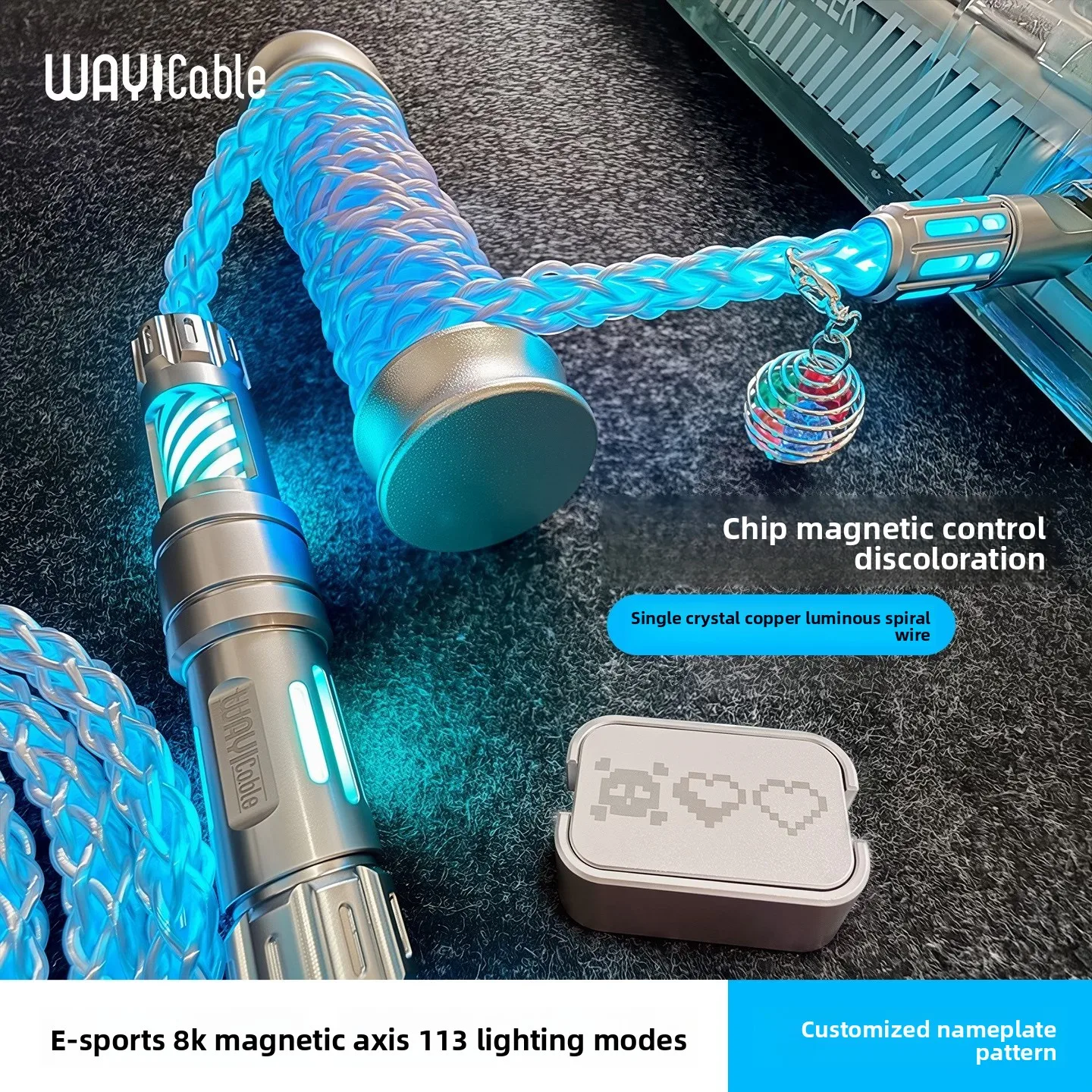 Custom 8K SingleCrystal Copper Aviator Cable,RGB Magnetic Color-Shift Design,High-End DataLinefor Gaming Magnetic Axis Keyboards
