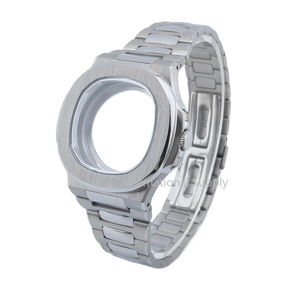 Cajas de reloj de 40 mm, piezas de correa de reloj, cristal de zafiro para modificación de Nautilus Seiko nh34 Nh35 Nh36, movimiento impermeable, acero 316