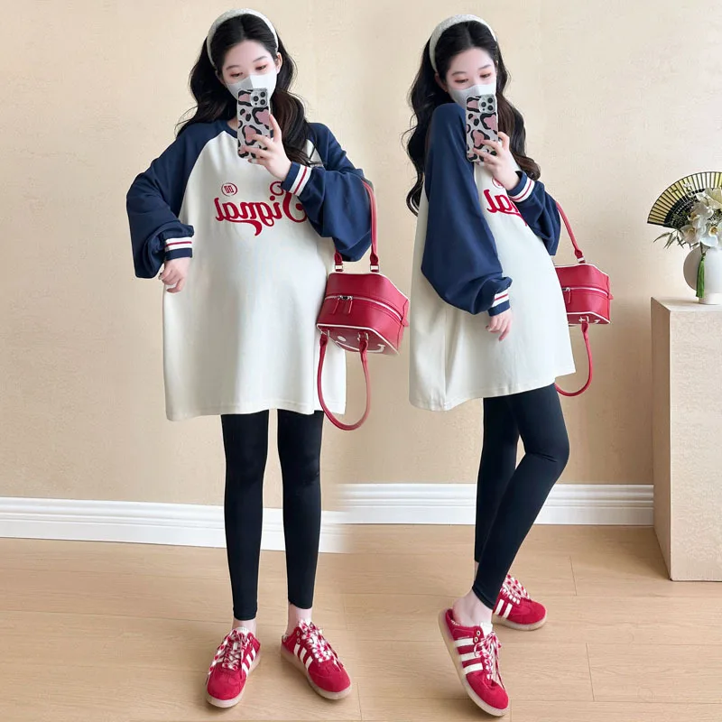 Maternity Sweatshirt 2025 New Spring And Autumn Loose Plus Size Crew Neck Long Sleeve Letter Print Casual Simple Fashion