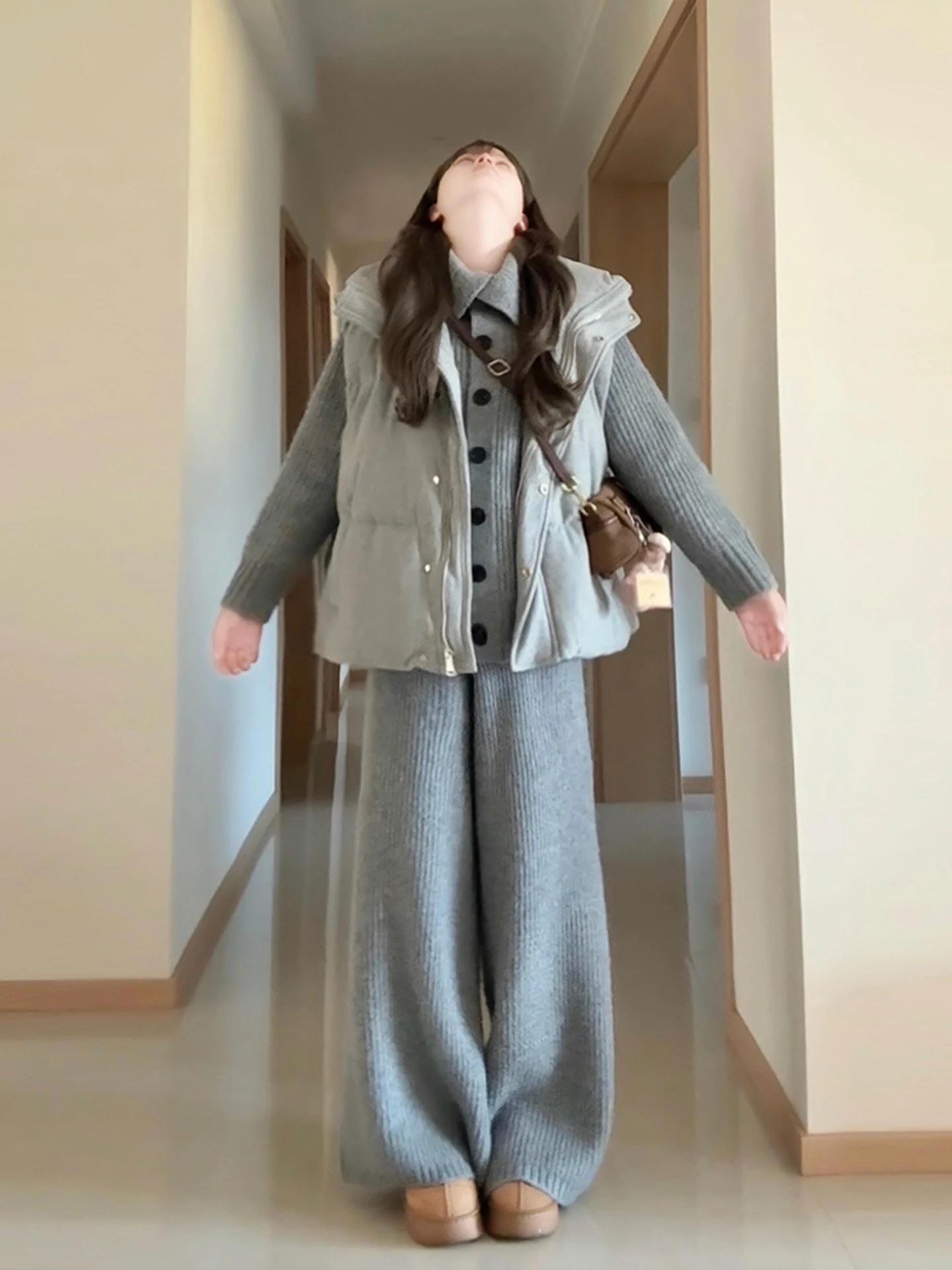 

plus Size Winter Faion Set for Women Knitted Vest Wide Leg Pants High Waist Loose Fit Comfortable Tee Piece Casual Outfit