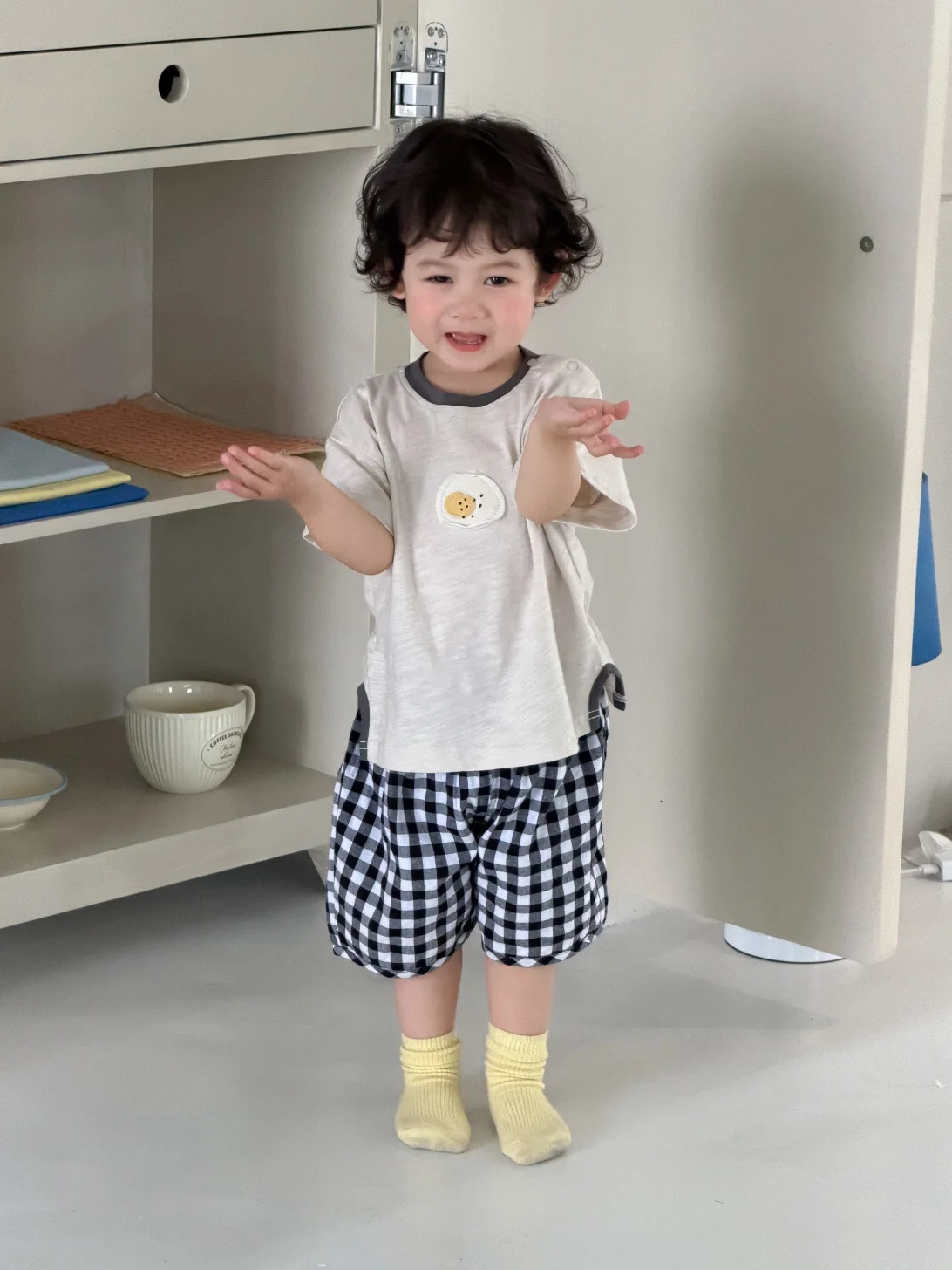 

Summer Toddler Baby Boys Cotton Patchwork Short Sleeve T-Shirt+Plaid Loose Shorts Set Kids 2PCS Tracksuit Children Outfit 0-4 Yr