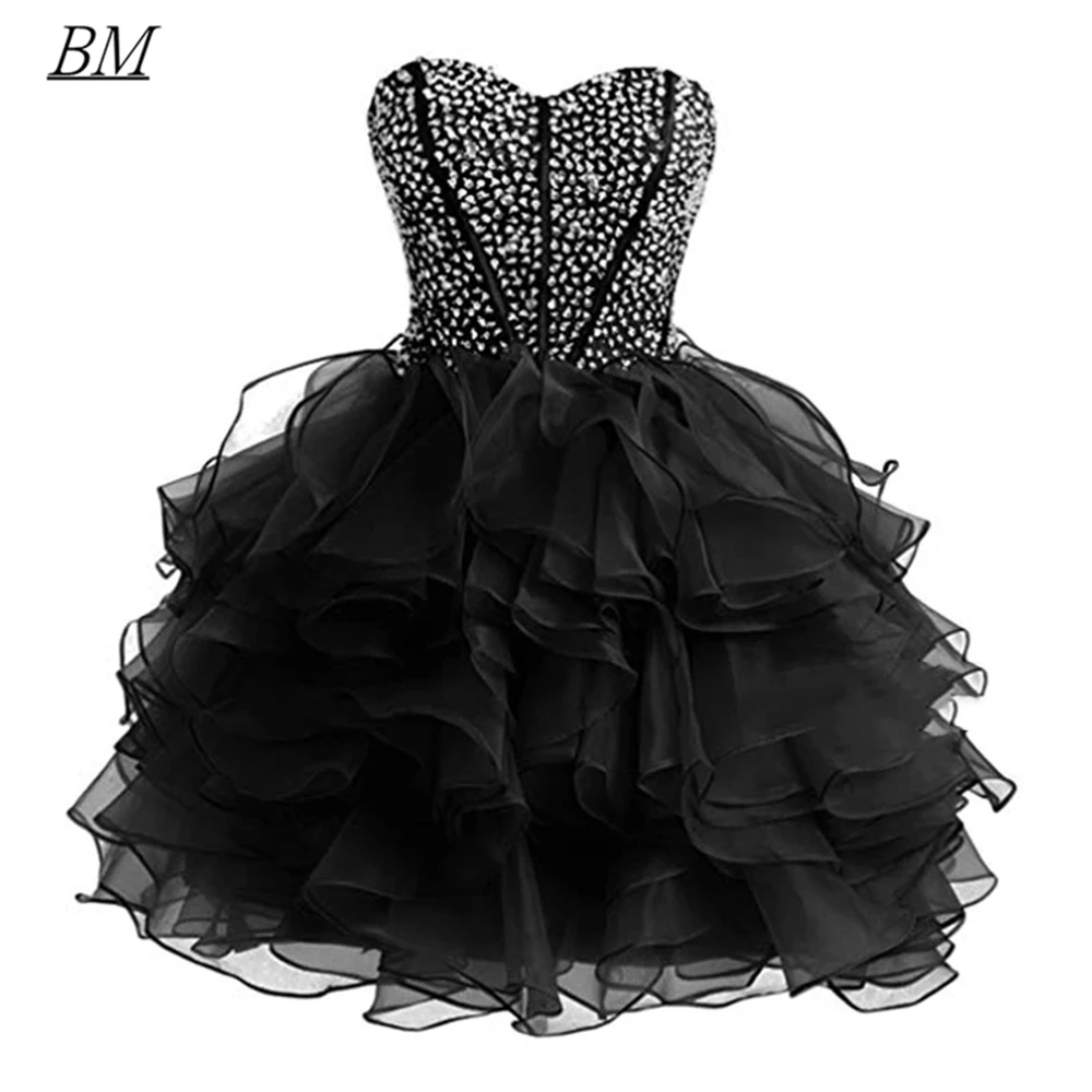 

Sexy Above Knee Short Homecoming Dresses Sweetheart Organza Sequins Lace Up Mini Cocktail Prom Party Graduation Gown BM382