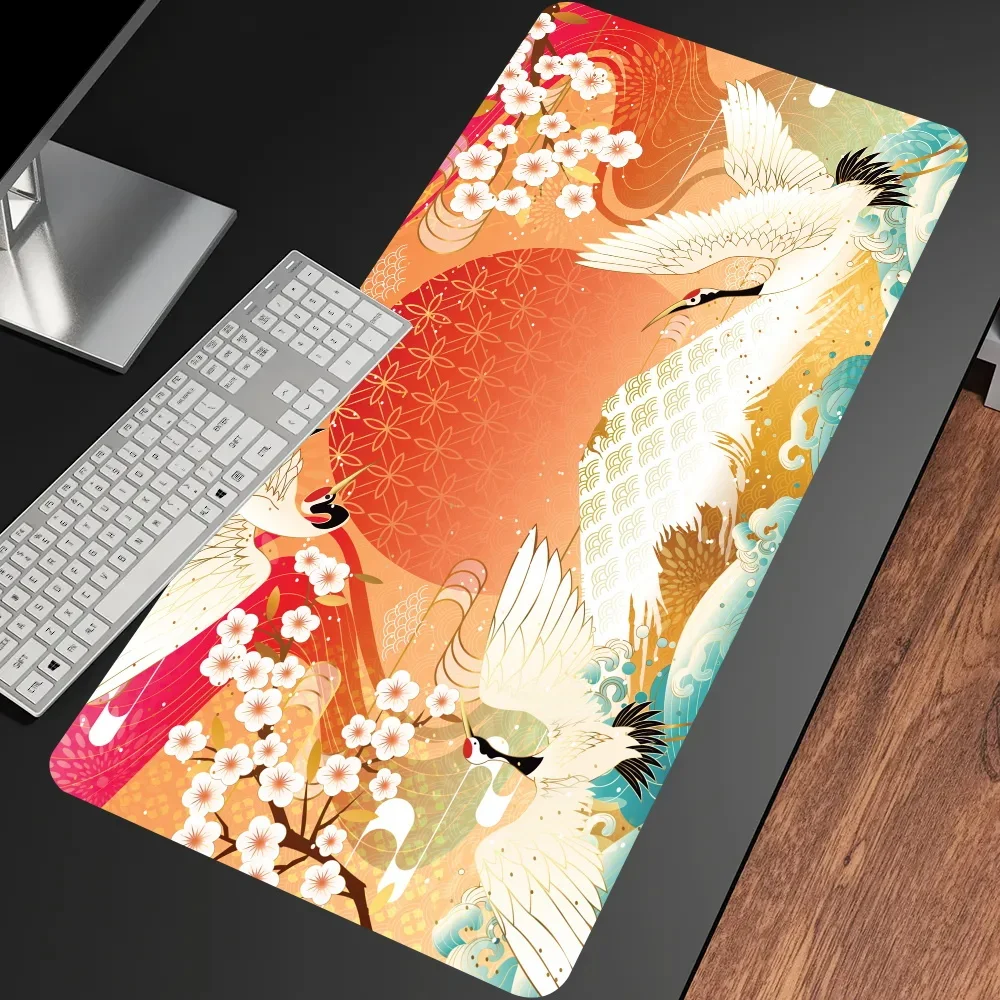 Crane Bird Large Mouse Pad Chinese Elements Natural Rubber MousePad Mouse Mat Gamer Art Lock Edge Kaeyboard Pad Game Accessories