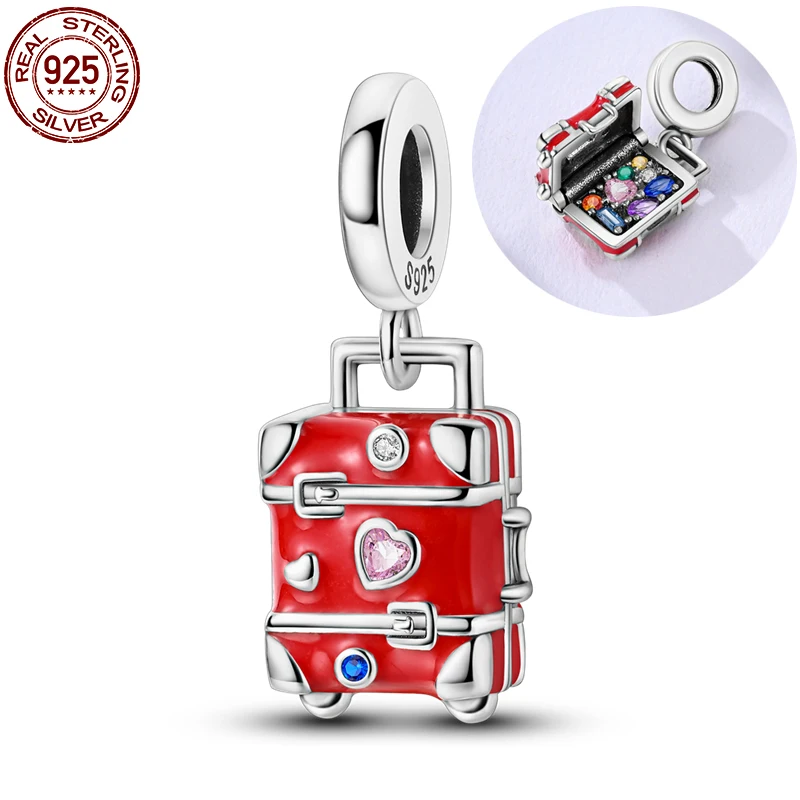 Red Love Trunk Charm 925 Sterling Silver Charm Beads Fit Original S925 Bracelet Pendant Necklace DIY Jewelry Birthday Gifts