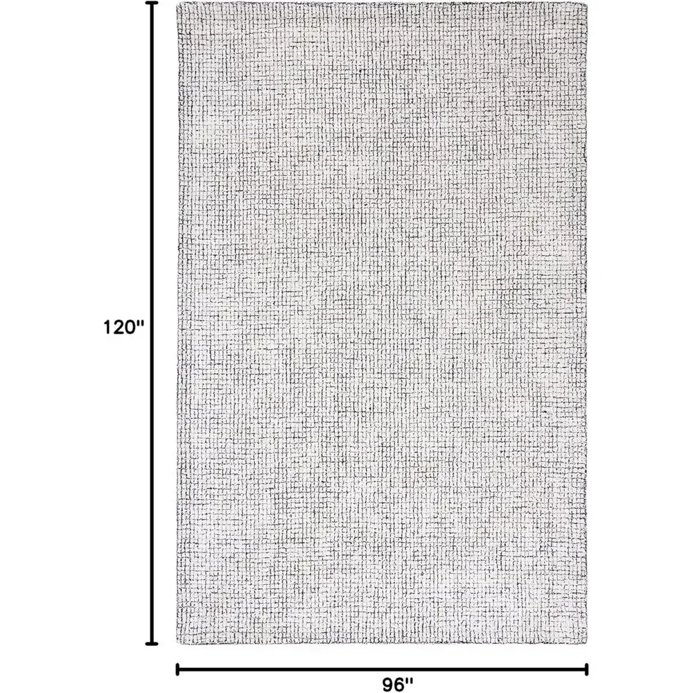 Large Abstract 8x10 Area Rug - Ivory and Black, Handcrafted Wool & Viscose, Perfect for Living Room, Bedroom, Office, Dining Are