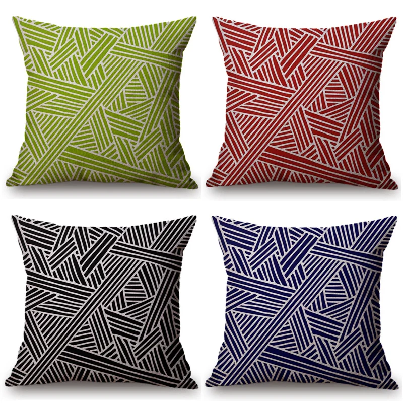 

Black Blue Abstract Geometric Stripe Style Cushion Cover Simplicity Hand-Painted Geometry Home Decor Sofa Pillow Case cojines