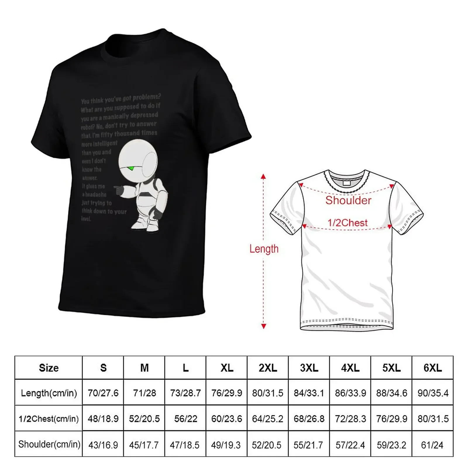 Marvin Paranoid Android Depressed Robot Hitchhiker’s Guide Problems Quote T-Shirt graphics vintage mens workout shirts