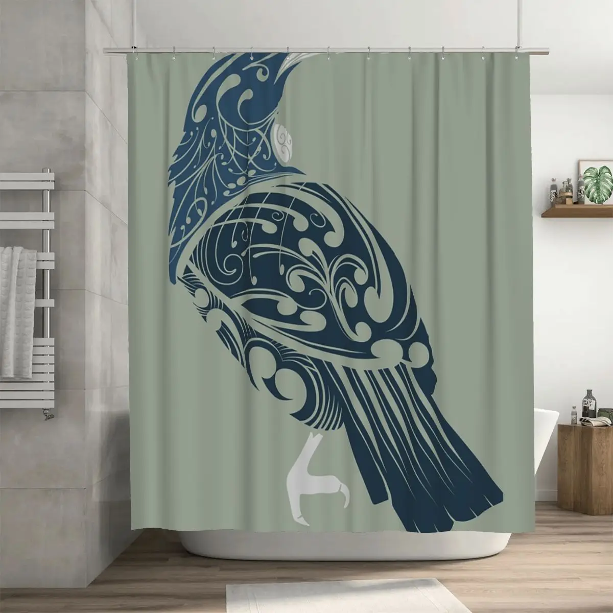 

New Zealand Native Tui Bird Shower Curtain Bathroom Polyester Waterproof Bath Curtains with Hooks